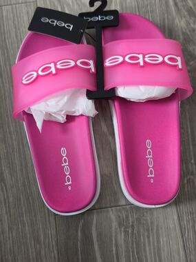 bebe Bright Hot Pink Slide Sandals